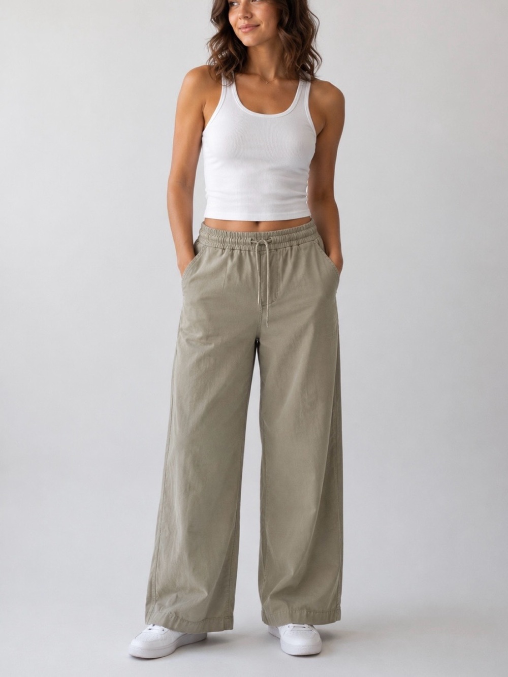 Benny + Olive Taupe Pull On Wide Leg Pants S Relaxed
